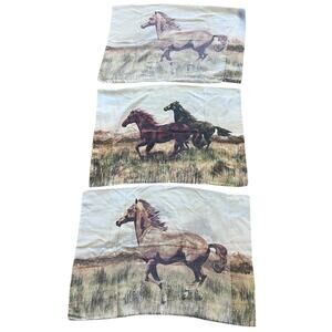 Vintage 2-Sided Horses Western Pillowcase Graphic Spring Made in USA lot of 3
